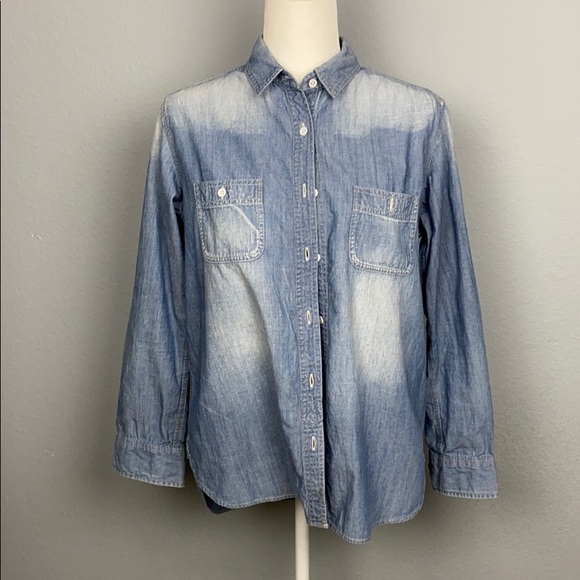 Uniqlo Denim Cotton Button Down Blouse - Picture 1 of 9